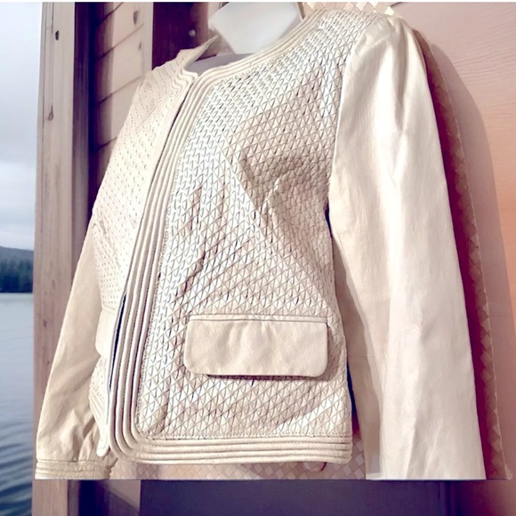 🛍TERRY LEWIS🛍WOVEN LEATHER HOOK EYE SHORT TEXTURED JACKET NWT❣️ - Picture 3 of 9